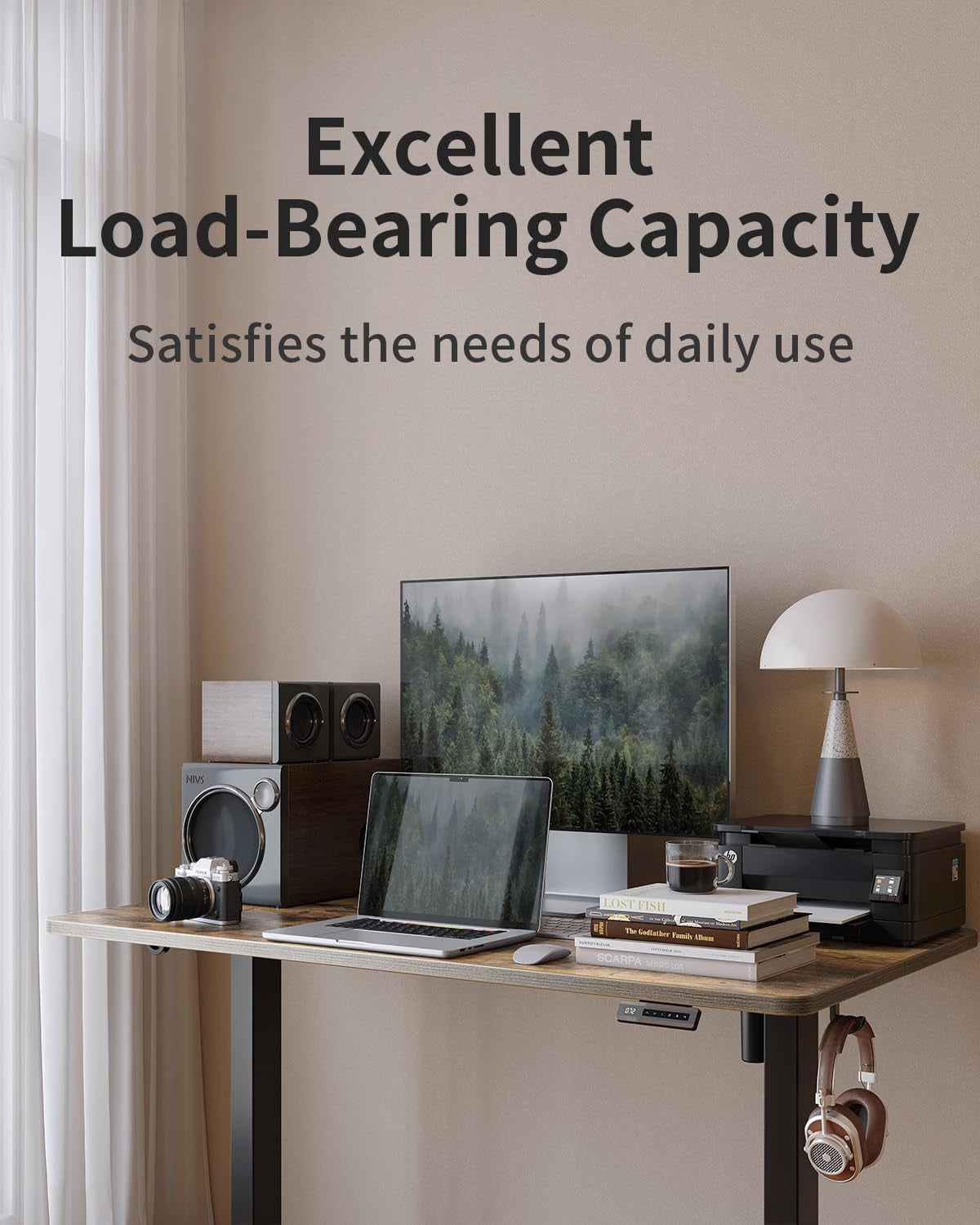 Electric Standing Desk, 48 X 24 Inches Height Adjustable Stand up Desk, Sit Stand Home Office Desk, Computer Desk, Rustic Brown